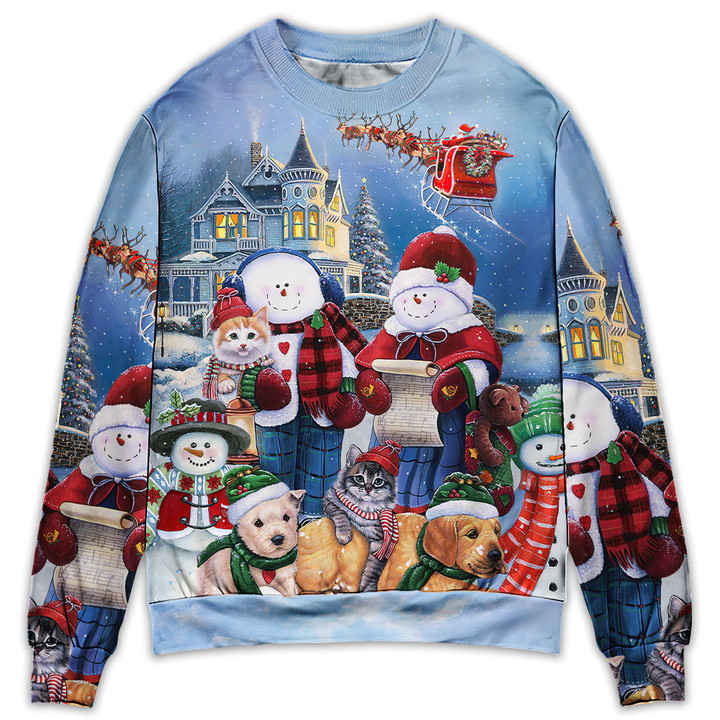 Christmas Family In Love Snowman So Happy Xmas Art Style Gift For Lover Ugly Christmas Sweater