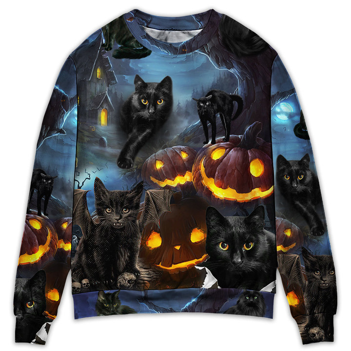 Halloween Black Cat Dark Night Style Gift For Lover Ugly Christmas Sweater