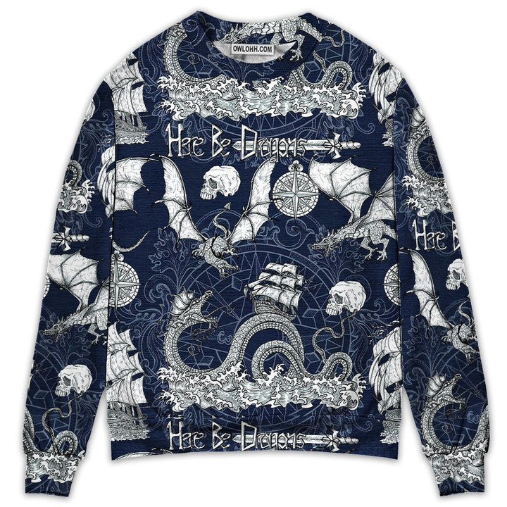 Dragon With Skull Old Ship Sea Life Gift For Lover Ugly Christmas Sweater