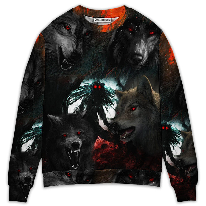Halloween Black Wolf In The Dark Gift For Lover Ugly Christmas Sweater