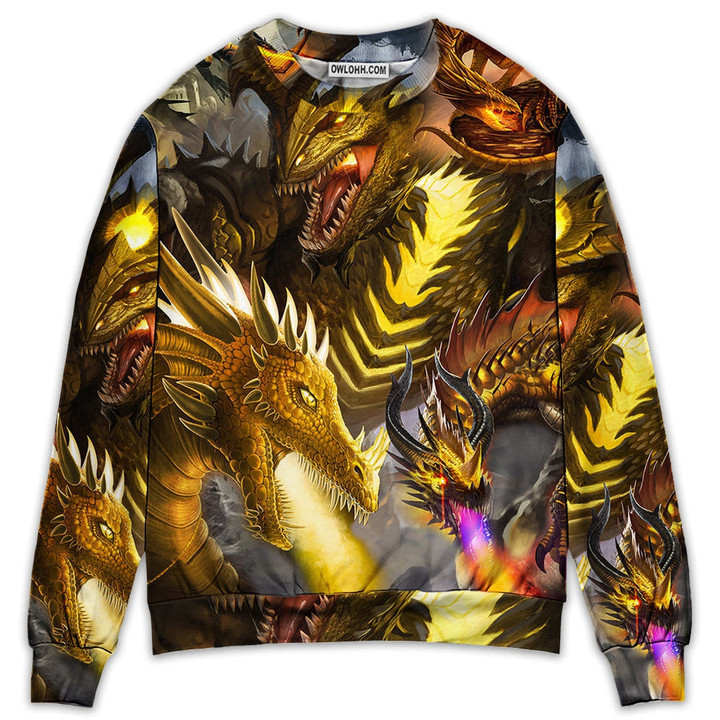 Dragon Gold Skull Lover Fight Art Style Gift For Lover Ugly Christmas Sweater