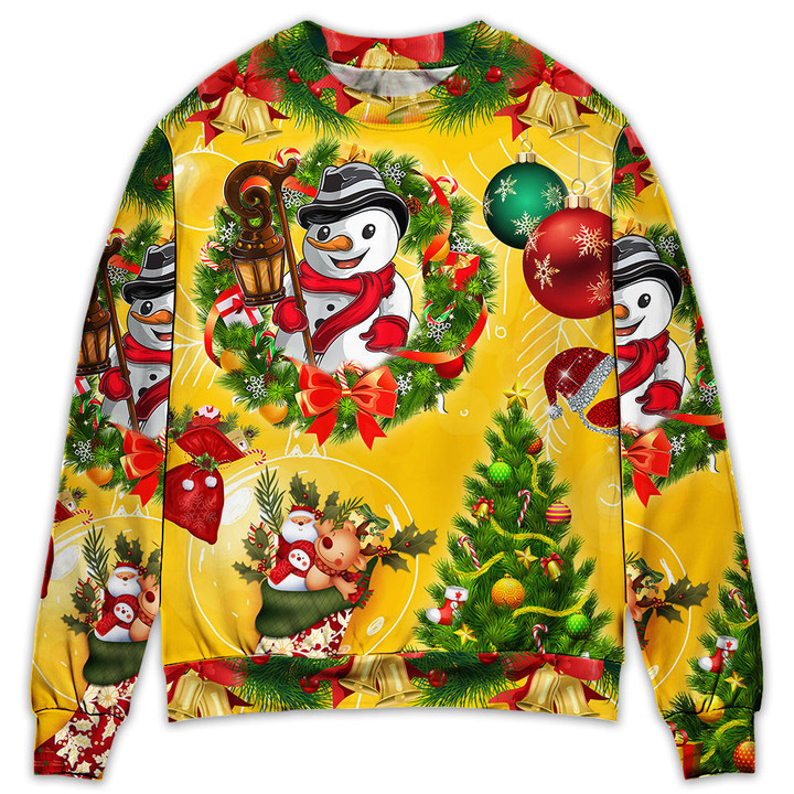 Christmas Funny Snowman Happy Christmas Tree Yellow Light Gift For Lover Ugly Christmas Sweater