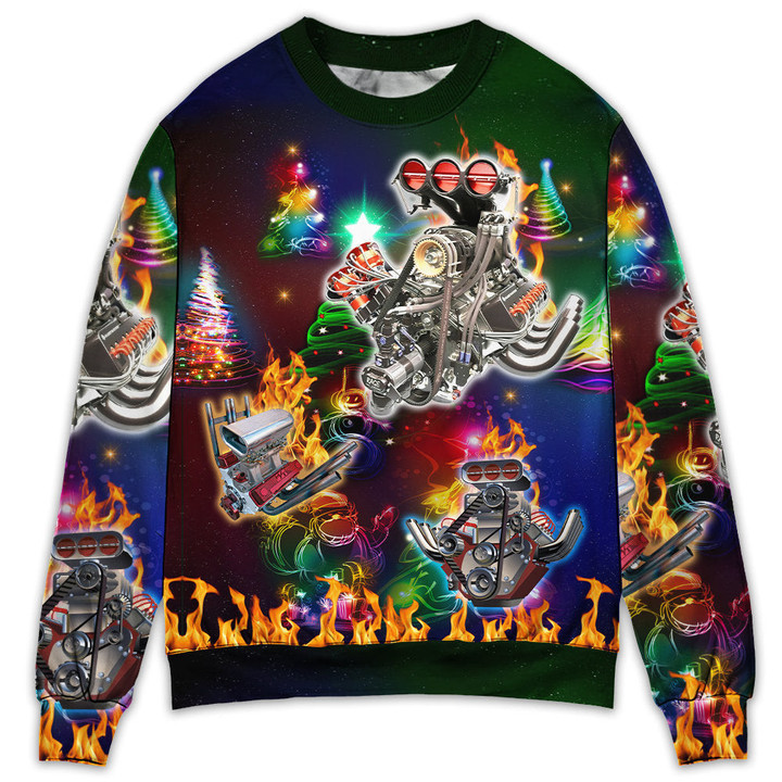 Hot Rod Christmas Tree Fire Gift For Lover Ugly Christmas Sweater