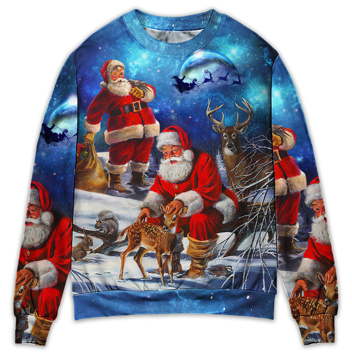 Christmas Santa Claus Xmas Is Coming Sky Night Art Style Gift For Lover Ugly Christmas Sweater