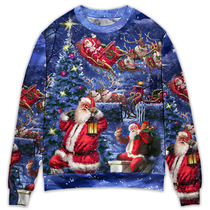Christmas Santa Claus Chilling Happy Xmas Light Art Style Gift For Lover Ugly Christmas Sweater