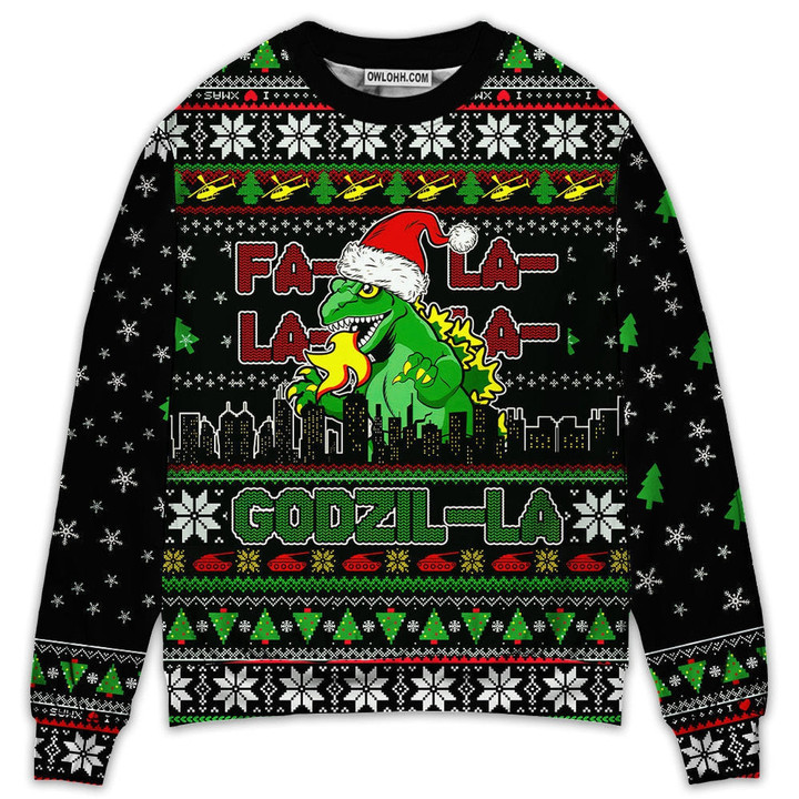 Christmas Godzila Falalalala Xmas Gift For Lover Ugly Christmas Sweater