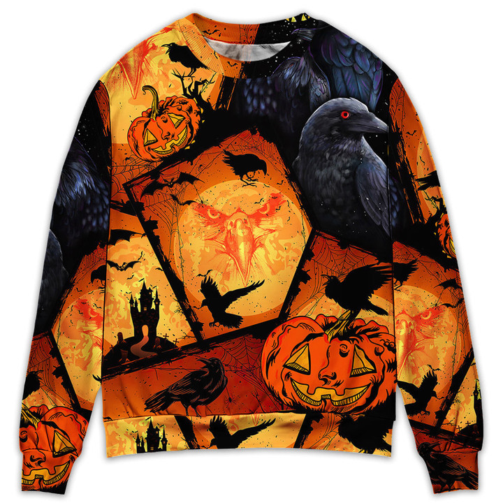 Halloween Raven Pumpkin Scary Gift For Lover Ugly Christmas Sweater