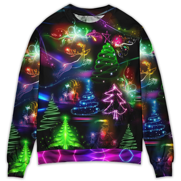 Christmas Neon Art Christmas Tree And Snowman Gift For Lover Ugly Christmas Sweater