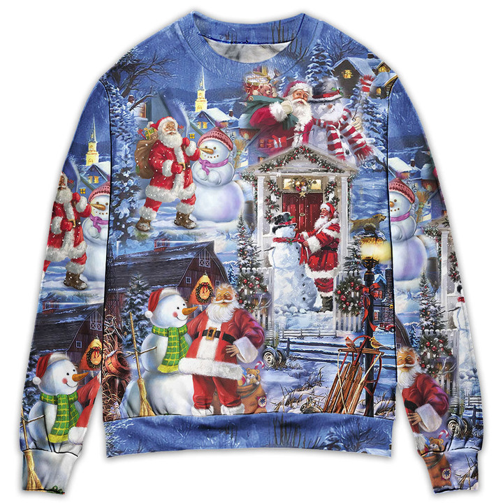 Santa And Snowman Happy Holiday Christmas Gift For Lover Ugly Christmas Sweater