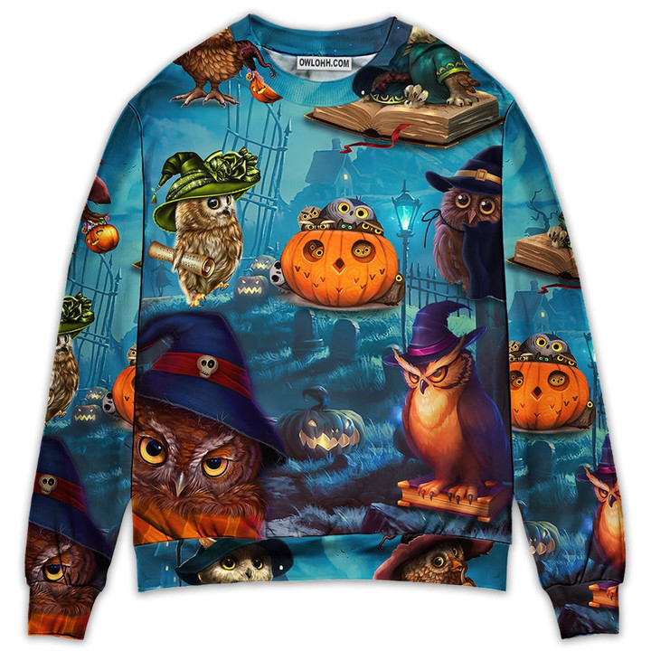 Halloween Owl Witch Sky Night Gift For Lover Ugly Christmas Sweater