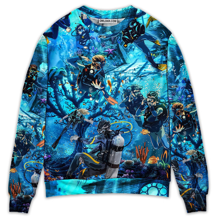 Diving Under The Sea Art Style Gift For Lover Ugly Christmas Sweater