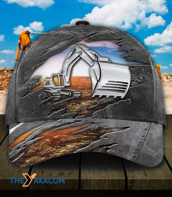 Excavator On Land Metallic Rivet Pattern Gift For Who Loves Excavator Baseball Cap Classic Hat Men Woman Unisex