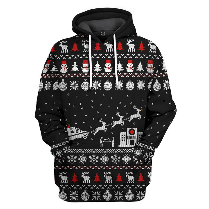 3D Paramedic Hospital Ambulance Ugly Christmas Sweater Custom Hoodie Apparel