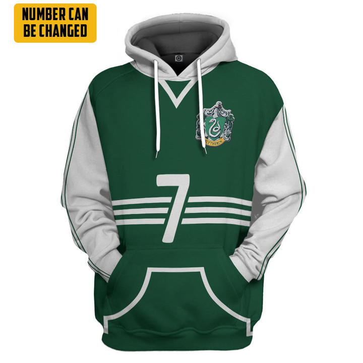 3D H.P Slytherin Quidditch Uniform Custom Number Hoodie Tshirt Apparel