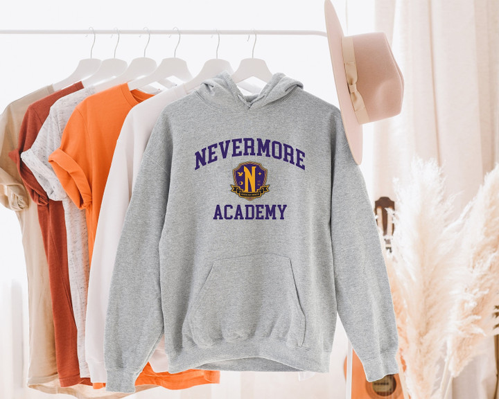 Logo Nevermore Academy Wednesday Addams TV Show Christmas Gifts Grey Sweatshirt Hoodie