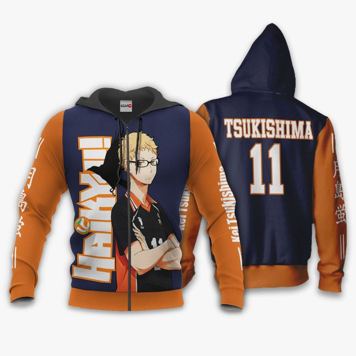Karasuno Kei Tsukishima 11 Custom Anime Gift For Fan Hoodie Zip Sweatshirt Casual Hooded Jacket Coat