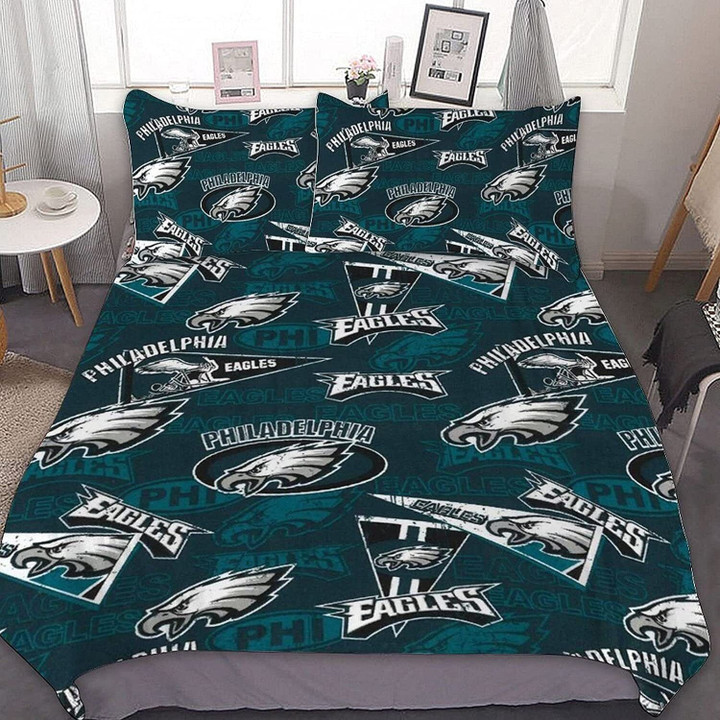 Philadelphia American Football Philly Eagles Super Bowl Logo Set Comforter Duvet Cover With Two Pillowcase Bedding Set