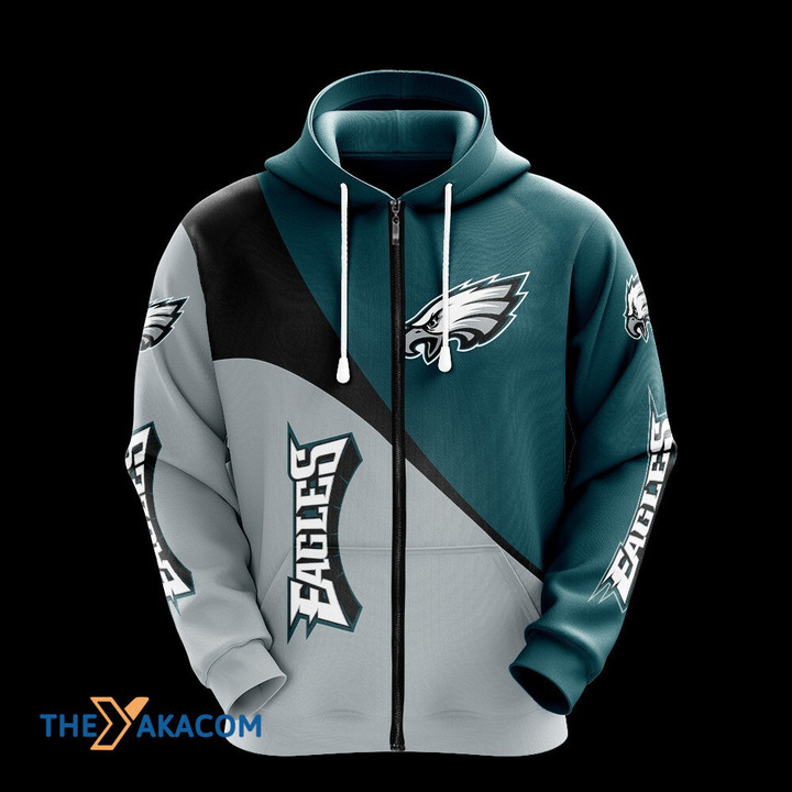 Gift Fan Philadelphia American Football Philly Eagles Super Bowl Fly Eagles 3D Hoodie Zip Sweatshirt Casual Hooded Jacket Coat