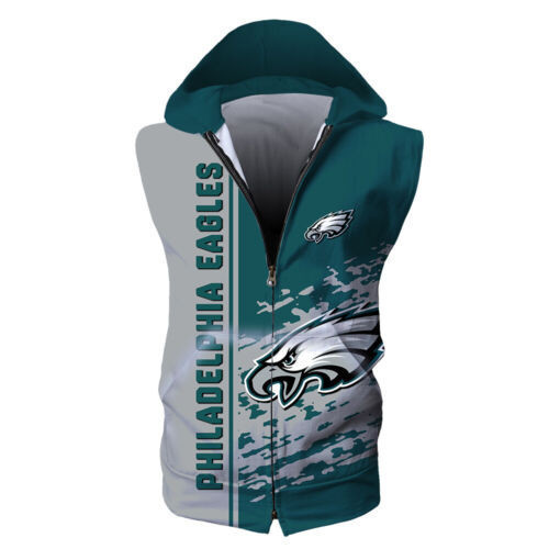 Gift For Fan Team Philadelphia American Football Philly Eagles Super Bowl Christmas Sleeveless Zip Up Hoodie Sweatshirt Casual Jacket Coat