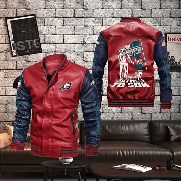 Philadelphia American Football Philly Eagles Super Bowl Gift For Fan Team Father To Son Leather Bomber Jacket Outerwear Christmas Gift