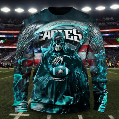 Philadelphia American Football Philly Eagles Super Bowl Grim Reaper Gift Fan Sweatshirt Long Sleeve Crewneck Casual Pullover Top