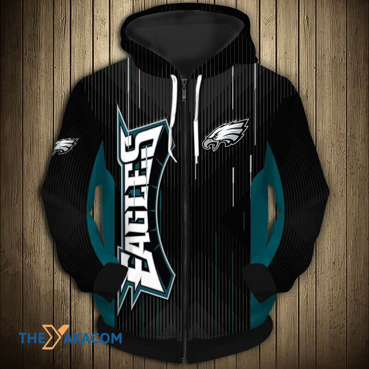 Philadelphia American Football Philly Eagles Super Bowl Gift Fan American Football Team Black 3D Hoodie Zip Sweatshirt Casual Hooded Jacket Coat