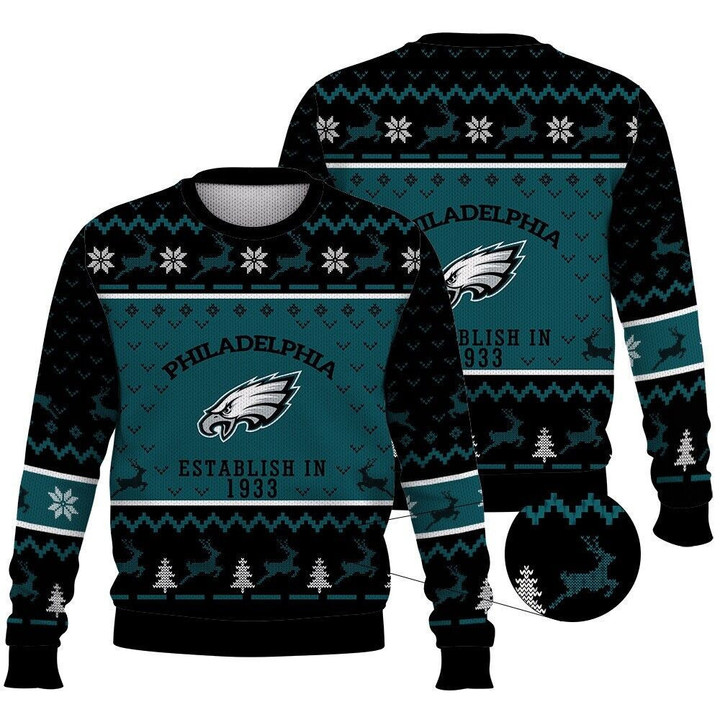 Philadelphia American Football Philly Eagles Super Bowl Establish In 1933 Gift For Fan Christmas Ugly Sweater
