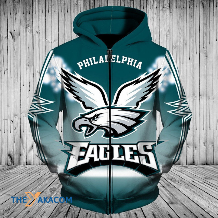 Fly Eagle Philadelphia American Football Philly Eagles Super Bowl Gift Fan American Football Team 3D Hoodie Zip Sweatshirt Casual Hooded Jacket Coat