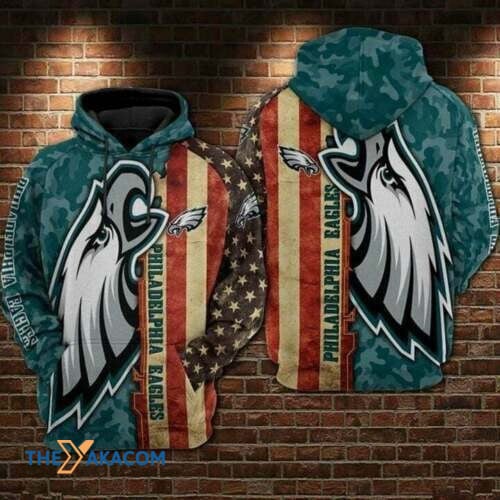 Vintage Camo Philadelphia American Football Philly Eagles Super Bowl Gift For Fan American Football 3D Hoodie Zip Sweatshirt Casual Hooded Jacket Coat
