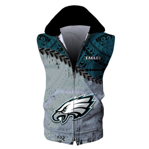 Gift For Fan Team Eagle With Philadelphia American Football Philly Eagles Super Bowl Christmas Sleeveless Zip Up Hoodie Sweatshirt Casual Jacket Coat