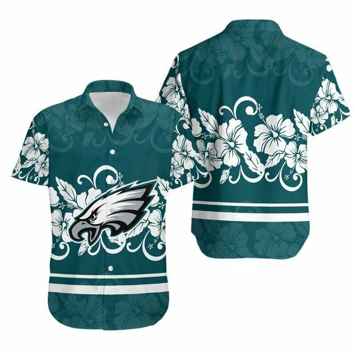 Philadelphia American Football Philly Eagles Super Bowl Hibiscus Print Gift Short Sleeve Hawaiian Shirt