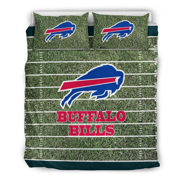 Buffalo American Football Team Bisons Bills Team Grass Pattern Set Comforter Duvet Cover With Two Pillowcase Bedding Set