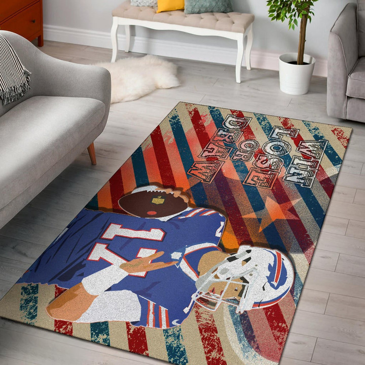 Buffalo American Football Team Bisons Bills Team American Football Team Player 17 Attack Rugby Ball Funny Quote Win Lose Or Draw Rectangle Area Rug Home Decor Floor