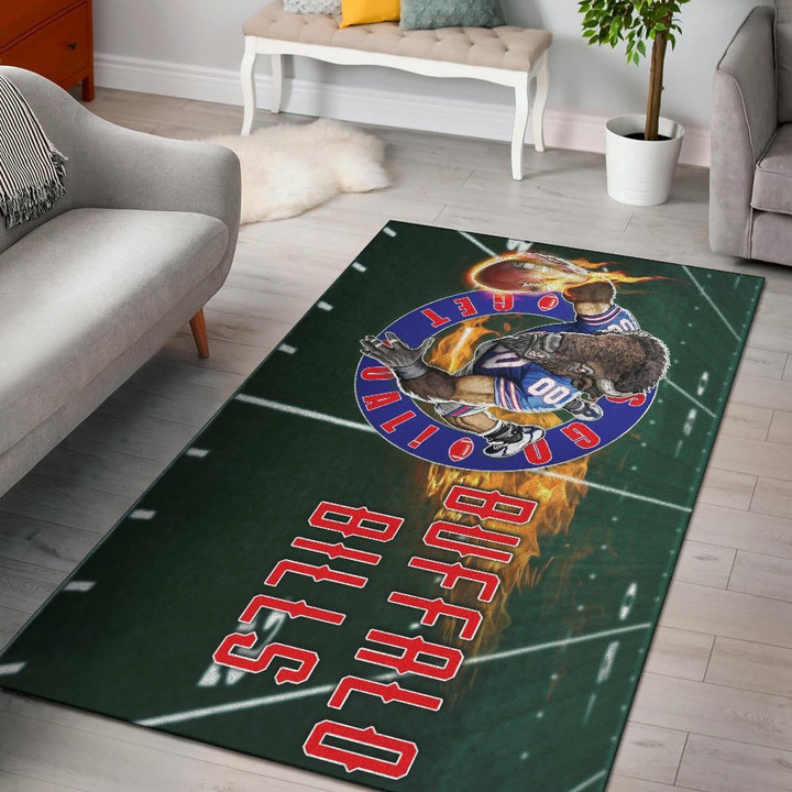 Buffalo American Football Team Bisons Bills Team American Football Team Player With Buffalo Head Holding Flaming Rugby Rectangle Area Rug Home Decor Floor
