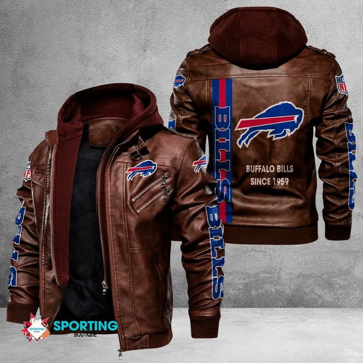 Buffalo American Football Team Bisons Bills Team Great Gift Bomber Leather Jacket Hooded Motorcycle Biker Winter Coat Gifts