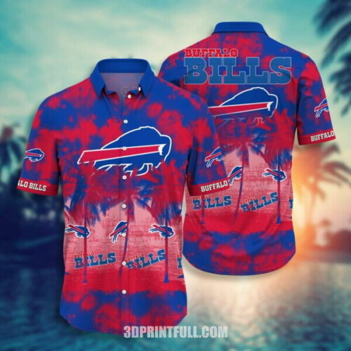 Buffalo American Football Team Bisons Bills Team Bleach Beach Coconut Trees Gift Short Sleeve Hawaiian Shirt