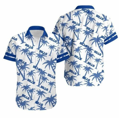Buffalo American Football Team Bisons Bills Team Coconut Trees Gift Fan Short Sleeve Hawaiian Shirt