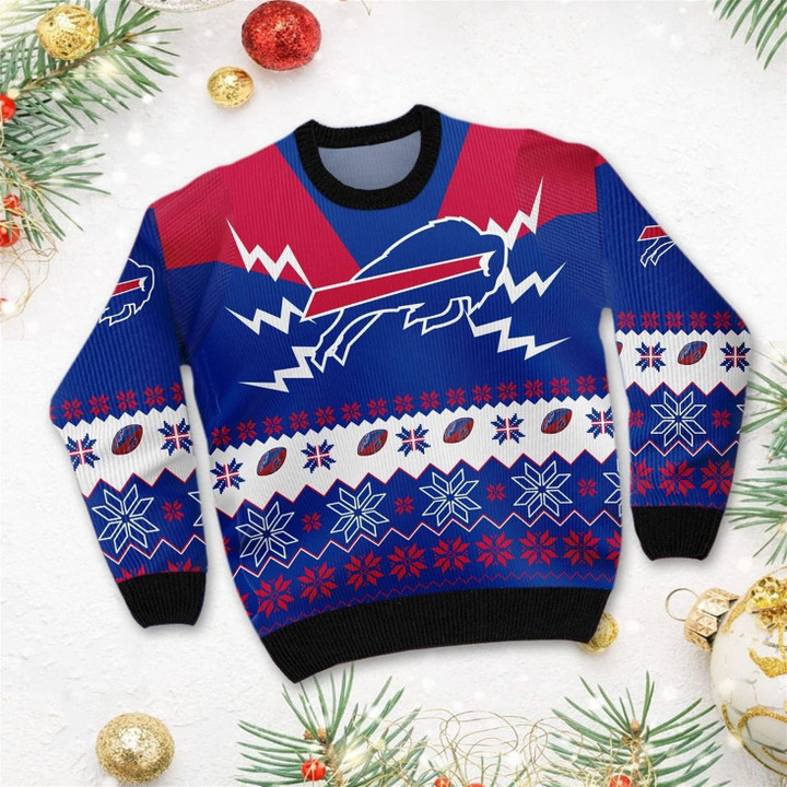 Buffalo American Football Team Bisons Bills Team Football Team 3D Gift For Xmas Holiday Ugly Christmas Sweater