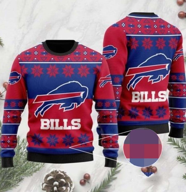 Buffalo American Football Team Bisons Bills Team Big Badge Gift For Fan Christmas Ugly Sweater