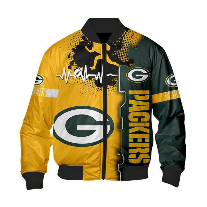 Green Bay American Football Team Packers Aaron Rodgers Heartbeat Gift For Fan Team Bomber Jacket Outerwear Christmas Gift