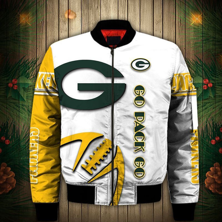 Green Bay American Football Team Packers Aaron Rodgers Go Pack Go Gift For Fan Team Bomber Jacket Outerwear Christmas Gift