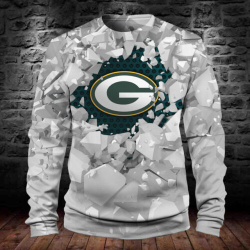 Green Bay American Football Team Packers Aaron Rodgers Rock Pattern Print Sweatshirt Long Sleeve Crewneck Casual Pullover Top