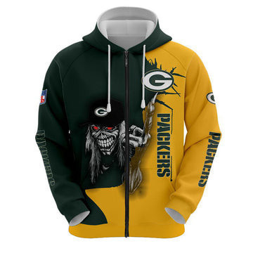 Gift For Fan Team Iron Maiden Green Bay American Football Team Packers Aaron Rodgers Zip Up Hoodie Zip Hoodie Sweatshirt Casual Hooded Jacket Coat