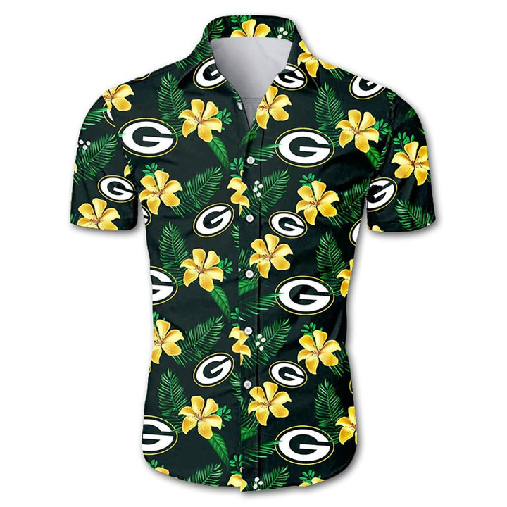 Green Bay American Football Team Packers Aaron Rodgers Team Floral Gift For Fan Button Up Shirt Short Sleeve Hawaiian Shirt