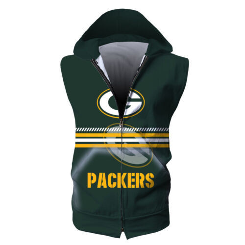 The Packers With Green Bay American Football Team Packers Aaron Rodgers Gift For Fan Team Christmas Sleeveless Zip Up Hoodie Sweatshirt Casual Jacket Coat