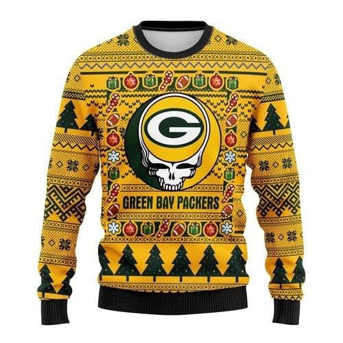 Gift Green Bay American Football Team Packers Aaron Rodgers Grateful Dead Christmas Ugly Sweater
