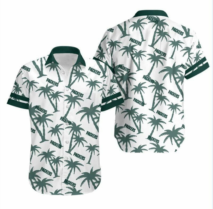 Green Bay American Football Team Packers Aaron Rodgers Coconut Trees Print Great Gift Short Sleeve Hawaiian Shirt