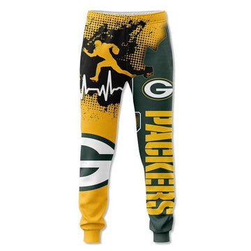 Yellow with Dark Green Men's Green Bay American Football Team Packers Aaron Rodgers Gift For Christmas Chargers Sweatpants Jogging
