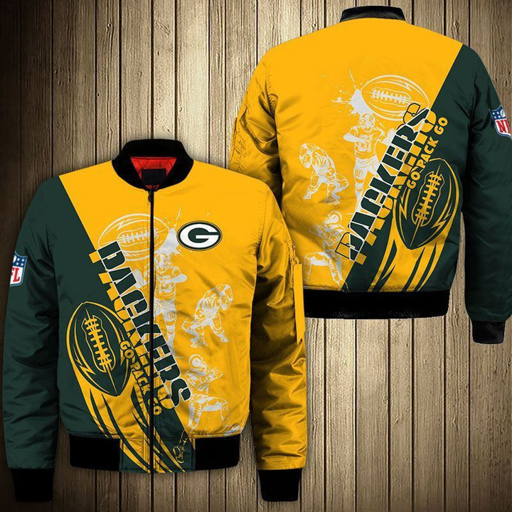 Green Bay American Football Team Packers Aaron Rodgers Players Go Pack Go Gift For Fan Team Bomber Jacket Outerwear Christmas Gift