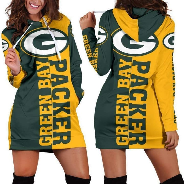 Team With Green Bay American Football Team Packers Aaron Rodgers Hoodie Dress Women's Long Sleeve Hooded Jumpers Casual Dress Gifts